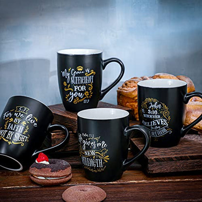 Jinei 4 Pcs Christian Coffee Mugs for Women Men, Bible Verse Gifts 12 oz