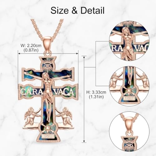 Cross Necklace Origami/Wooden/Caravaca/Faith Pendant Necklace Christian Religious Catholic Cross Jewelry Gift for Women Men - color: Caravaca Cross rosegold