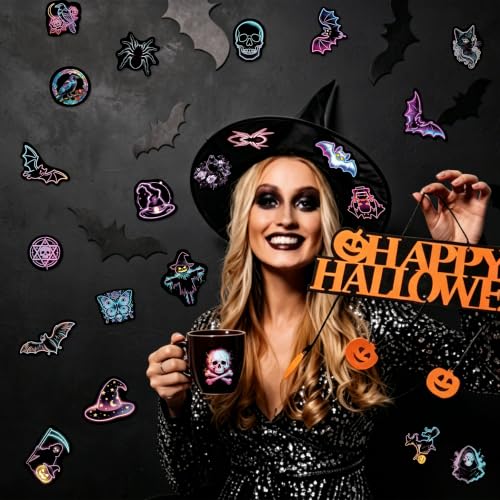 Halloween Neon Stickers 50 Pieces, Spooky Vinyl Decals for Party - color: Non-luminescent-500ksyy