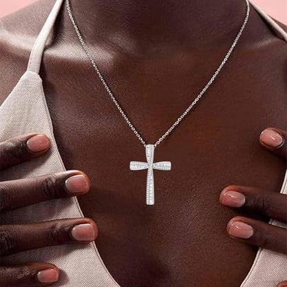 Cross Necklace for Women, 925 Sterling Silver 18K Gold Plated Cross Necklaces for Women, Cross Pendant with 5A Cubic Zirconia Diamond, Birthday Christmas Jewelry Gifts for Women Her Wife - color: White gold