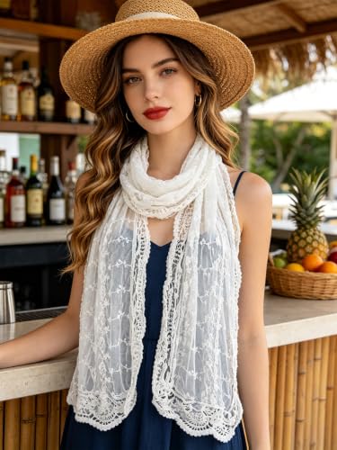 GERINLY Fashion Scarves for Women Lightweight Lace Printed Scarf Shawl Wrap - color: Snowwhite