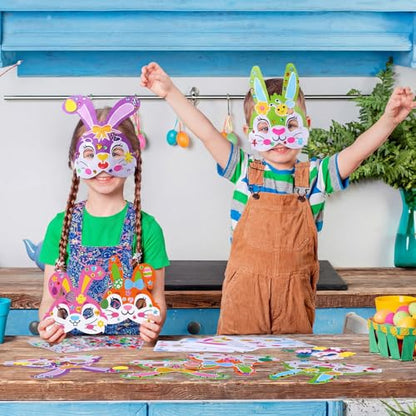 Funrous 48 Sets Crafts Kit Paper Crafts DIY Make Your Own Hanging Ornaments with Pompoms Diamond Stickers for Holiday Classroom Activities Party Favors, Easter Mask - style: Easter Mask