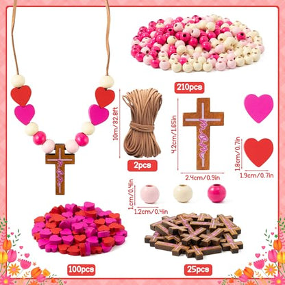 BeYumi Mother's Day Necklace Craft - 24Pcs Mother's Day DIY Wooden Cross Beads Necklace Craft Kit for Kids to Mom Gift Christian Religious Decor Family Sunday School Classroom Party Fun Activities - style: Mom