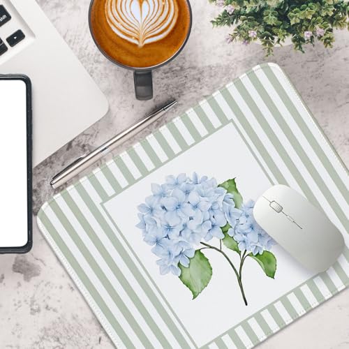 Sage Green Mouse Pad Blue Hydrangea Aesthetic Mouse Pad, 10.2x8.2 - color: Blue and Green Hydrangea, size: 10.2L x 8.2W inches