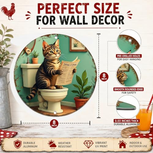 Funny Cat Metal Sign Cat On Toilet Vintage Tin Sign - color: Funny Cat