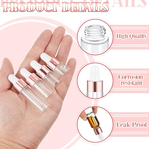 Didaey 100 Pcs Mini Glass Oil Dropper Bottle, 1ml, 2ml, 3ml, 5ml, Rose Gold - color: Rose Gold, size: 1ml, 2ml, 3ml, 5ml