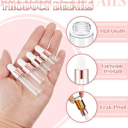 Didaey 100 Pcs Mini Glass Oil Dropper Bottle, 1ml, 2ml, 3ml, 5ml, Rose Gold - color: Rose Gold, size: 1ml, 2ml, 3ml, 5ml