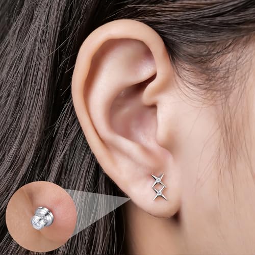 Limerencia Titanium Flat Back Screw Back Stud Earrings for Women Men - color: Silver 1