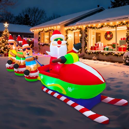 EAONE 12FT Christmas Inflatables Outdoor Decorations, Giant Blow ups Yard Decoration Inflatable Santa Claus Drive Sleight with 3 Reindeers, with Built-in LEDs for Indoor Outdoor Home Holiday Decor - color: 12 FT Inflatable Santa Claus Riding a Sleigh with