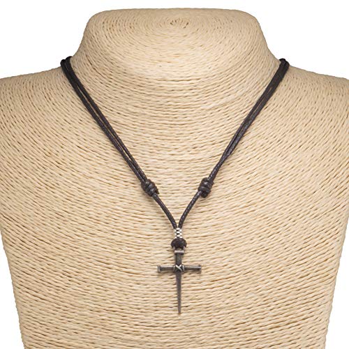 BlueRica Nail & Cross on Adjustable Cord Necklace - style: Black