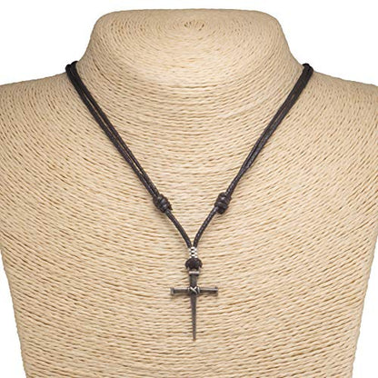 BlueRica Nail & Cross on Adjustable Cord Necklace - style: Black