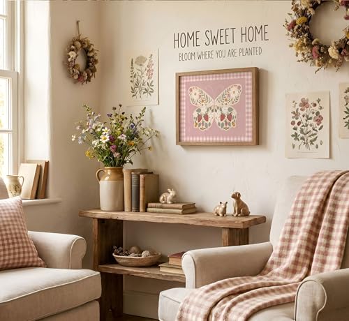 Pink Gingham Butterfly Canvas Wall Art Solid Wood Framed 16x24in - color: Pink Butterfly, size: 24"L x 16"W