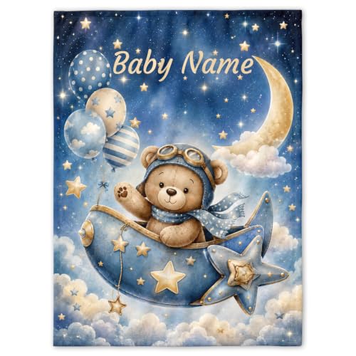 Custom Baby Blanket for Boys, Personalized Baby Blanket with Name for Gift - color: Cute Little Bear - Cowboy