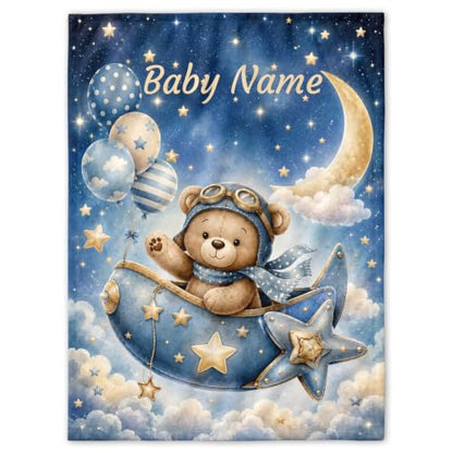 Custom Baby Blanket for Boys, Personalized Baby Blanket with Name for Gift - color: Cute Little Bear - Cowboy
