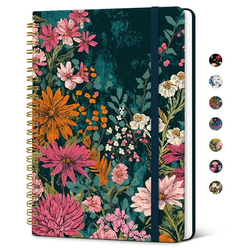 Taja Lined Spiral Journal for Women, A5 Cute Hardcover Notebook for Work - color: O-Wildflower Reverie