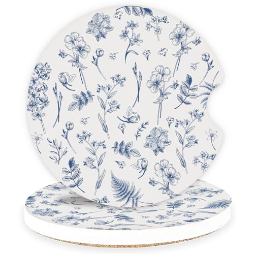 Ceramic Car Coasters – Absorbent Car Cup Holder Coaster Set for Women, Cute Aesthetic Car Accessories for Girls, 2 Pack (Dark Blue) - color: Dark Blue