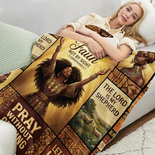 African American Black Girl Women Blanket - Christian Birthday Gifts Blanket- Inspirational Flannel Religious Spiritual Throw Blanket Home Decor 50x60inch - color: Hrmt8