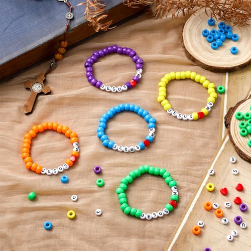 Ferreve 35 Sets Jesus Loves Me Christian Bracelet Craft Kit for VBS - color: Rainbow, style: Jesus Love Me