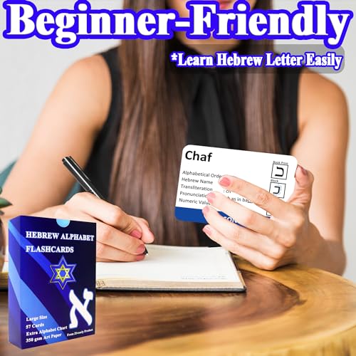 Hebrew Biblical Alphabet Flashcards, Complete Large Size 57 Cards Includes Consonants, Vowels, with Dagesh & Final Form, Hebrew Alef Bet Letter Educational Cards for Jewish Language Learning