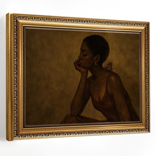 African American Gold Framed Wall Art Moody Portrait Painting Wall Decor - color: Black Woman, size: 16"L x 12"W