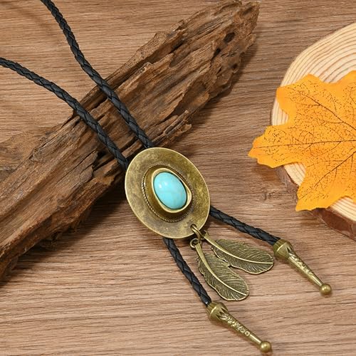 Western Cowboy Bolo tie for Men Women Gold Silver Death Skull Moth Cross Bolo Tie Christmas Deer Rooster Wolf Necktie Gift - color: 12# Turquoise Cowboy Hat