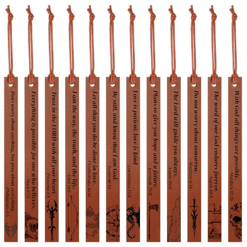 12 Pcs Leather Bible Bookmarks for Men with Scripture Verses, 6 Inch - color: Brown