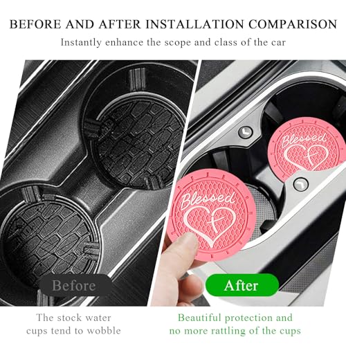 KVAEY 2 PCS Car Cup Holder Coasters, 2.76 Inch Anti Slip Vehicle Drink Mats with Cute Blessed Cross and Heart, Shockproof, Universal Car Accessories (Pink, 4 PCS) - color: Pink, size: 4 PCS