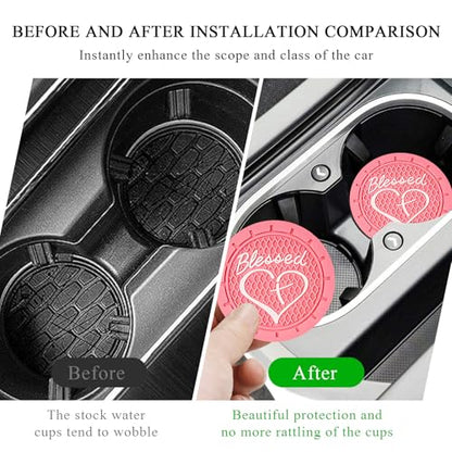 KVAEY 2 PCS Car Cup Holder Coasters, 2.76 Inch Anti Slip Vehicle Drink Mats with Cute Blessed Cross and Heart, Shockproof, Universal Car Accessories (Pink, 4 PCS) - color: Pink, size: 4 PCS