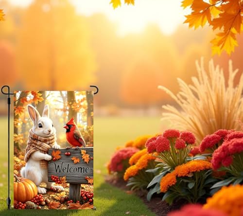 Fall Bunny Garden Flag Yard Decorations 12x18 Double Sided Outside - color: Fall, size: 12x18 Inches