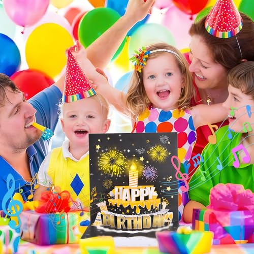 3D pop-up music birthday card - LED Light Cake Greeting Card - color: Cake - Black