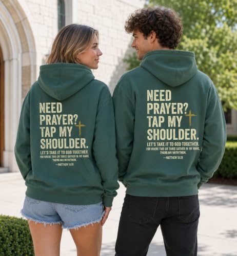 Christian Hoodies for Men Religious Faith Need Prayer Tap My Shoulder Shirt - color: Green, size: Large