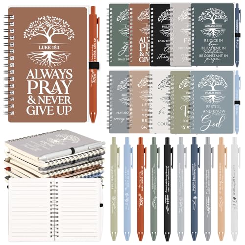 Kosiz 100 Pcs Bible Verse A6 Spiral Notebooks Bulk with Pens, Boho Color - color: Boho Color