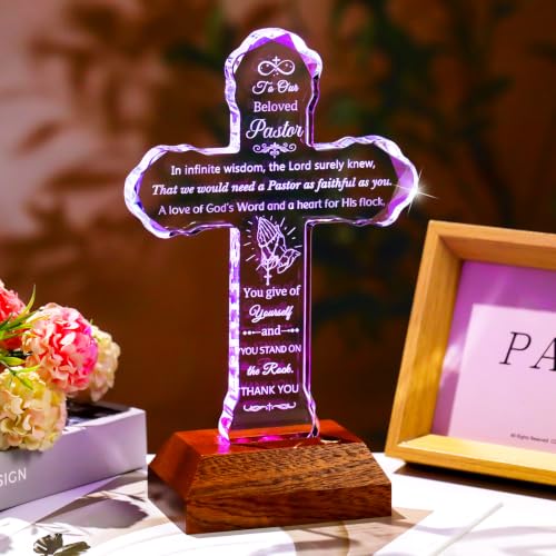 Ornalrist Pastor Appreciation Gifts for Men Christian Pastors Glass Cross - color: Pastor