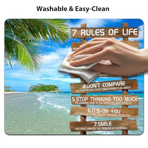 7 Rules of Life Inspirational Quote Mouse Pad, Tropical Palm Beach Desk Mat - color: Cute Colorful Art Rec1