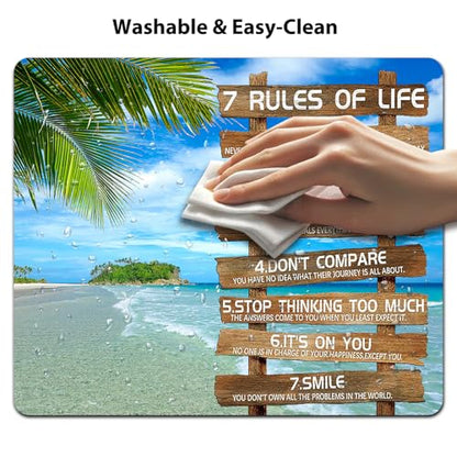 7 Rules of Life Inspirational Quote Mouse Pad, Tropical Palm Beach Desk Mat - color: Cute Colorful Art Rec1