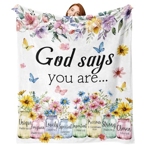 Christian Gifts Flannel Throw Blanket, Inspirational Religious Floral