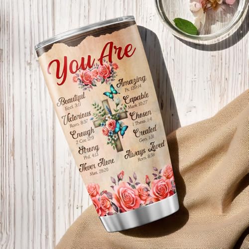 Christian Gifts for Women with Bible Verse Design, 20oz Insulated Stainless Steel Tumbler for Mom Sister Friend, Spiritual Faith Inspirational Travel Mug for Birthday - color: Christian Women