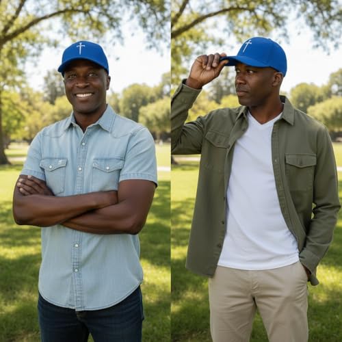 Three Nails Cross Christian Hats, Embroidered Baseball Caps for Adults - color: Blue