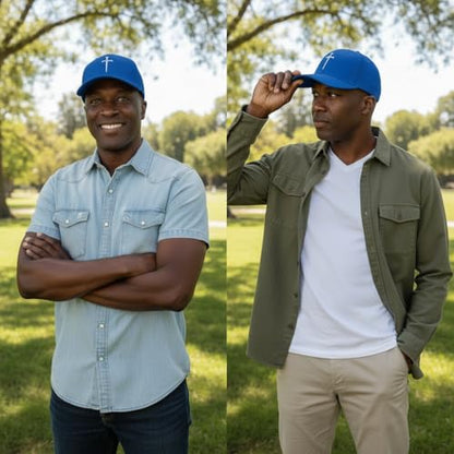 Three Nails Cross Christian Hats, Embroidered Baseball Caps for Adults - color: Blue