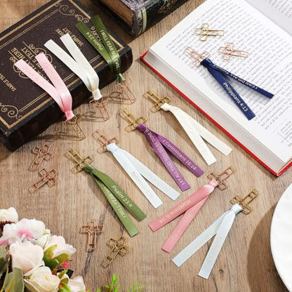 Resurhang 80 Pack Heart Cross Paper Clips with Ribbons 40 Gold, Rose Gold Bible Paper Clips 40 Christian Bookmark Ribbons Bible Study Journaling Supplies Easter Eggs Fillers Women Christian Gifts - color: Gold, Rose Gold