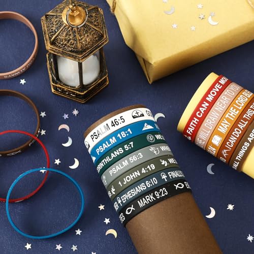 JUNEBRUSHS 42pcs Bible Verse Silicone Bracelets Christian Wristbands Bulk - style: Bible Style