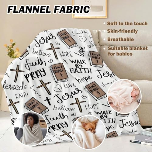 Christian Gifts for Women 60"x 80", Christian Bible Jesus Throw Blanket, Ultra-Soft Comfy Christ Religious Flannel Prayer Blanket, Spiritual Comfort Baptism Present for Faith - color: Holy Bible, size: 60"x80"