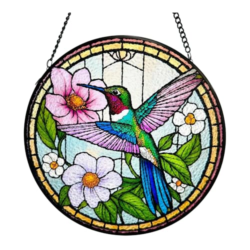 Stained Glass Window Hanging Suncatcher - Hummingbird Decor Wall Art for Indoor Outdoor, Bird Sympathy Gifts for Women Mom, Garden Suncatchers(B8) - color: B8