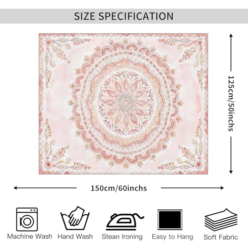 WIUHIO Boho Flower Mandala Tapestry Pink Bohemian Floral Medallion Wall Hanging Hippie Indian Aesthetic Wall Art For Bedroom Living Room Dorm Decor 50 x 60 inches - color: White, size: 60"L x 50"W
