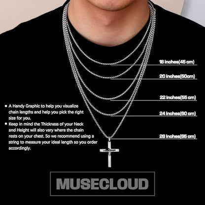 925 Sterling Silver Crucifix Necklace for Men, 18-26 Inch - color: Polished Sterling Silver Crucifix Pendant with Stainless Steel Chain, size: 18 in (46cm) Chain