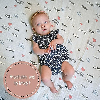 LollyBanks Muslin Swaddle Blankets, 100% Organic Cotton Receiving Blanket - color: Inspirational Text