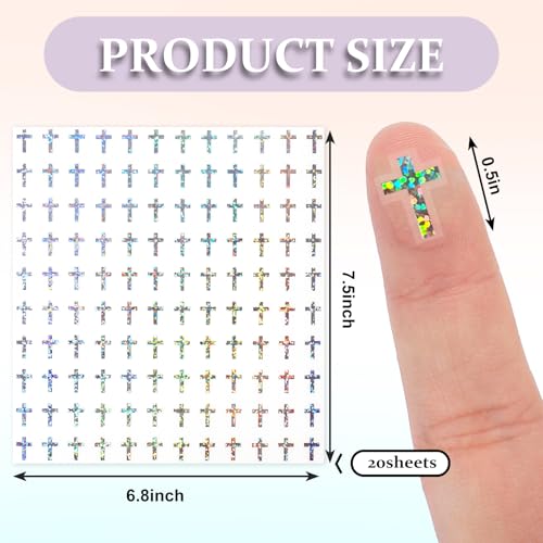 JarThenaAMCS 2400Pcs Mini Cross Sticker Laser Christening Paper Decal Holographic Baptism Self-Adhesive Sticker for Church Planner Envelope Scrapbook DIY Supplies, 0.5 in