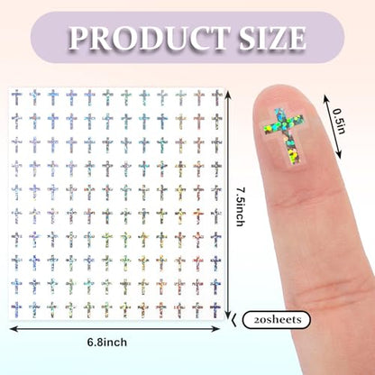 JarThenaAMCS 2400Pcs Mini Cross Sticker Laser Christening Paper Decal Holographic Baptism Self-Adhesive Sticker for Church Planner Envelope Scrapbook DIY Supplies, 0.5 in