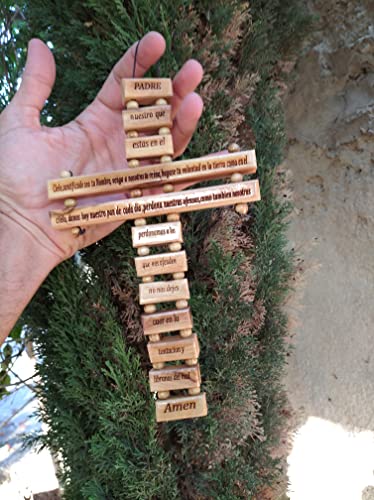 Olive Wood Large Wall Cross (9 Inches) with Lord's Prayer (Our Father Prayer) in Spanish (Español) Handmade in Bethlehem Holy Land - size: 23"L x 9"W