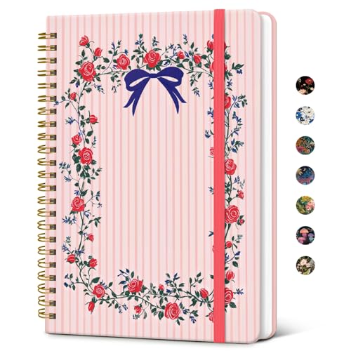 Taja Lined Spiral Journal for Women, A5 Cute Hardcover Notebook for Work - color: Z-Ribbon Wreath